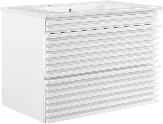 Modway Render 30" Wall-Mount Bathroom Vanity in White White