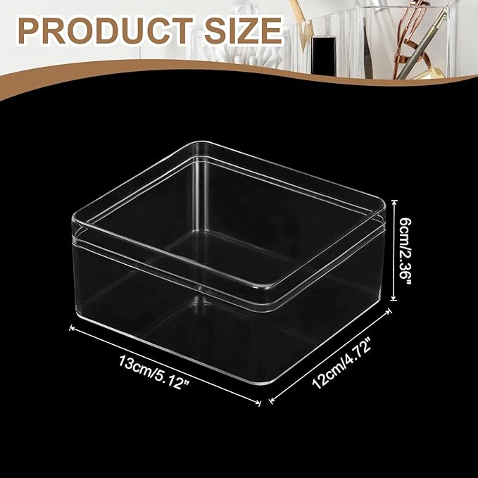 Acrylic Box with Lid, 5.12 x 5.12 x 2.36 in Acrylic Display Case Plastic Square Cube Container Storage Holder Stackable Bins for Cosmetic Collectible Candy Jewelry(2 Pack, Clear)