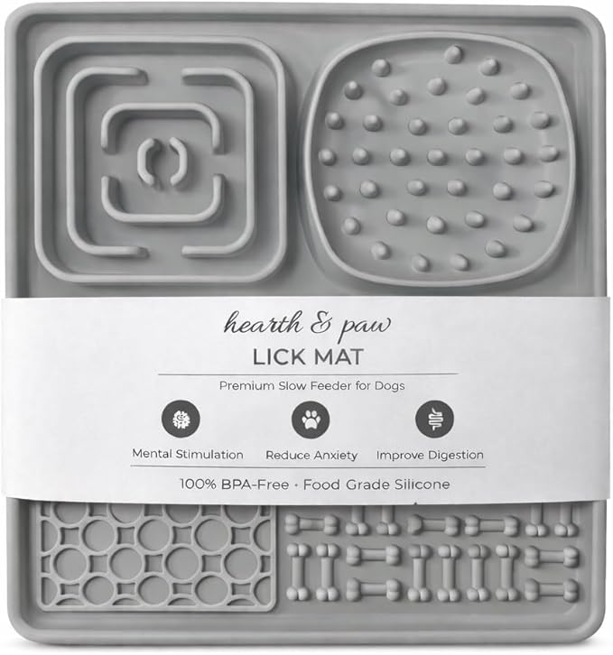 Hearth & Paw Silicone Lick Mat for Dogs – Slow Feeder & Enrichment Mat, Food-Grade 100% BPA-Free Silicone, Mental Stimulation,Better Digestions, Anxiety Relief, Multiple Colors Available (Gray)