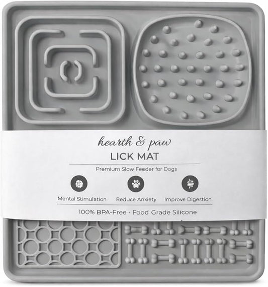 Hearth & Paw Silicone Lick Mat for Dogs – Slow Feeder & Enrichment Mat, Food-Grade 100% BPA-Free Silicone, Mental Stimulation,Better Digestions, Anxiety Relief, Multiple Colors Available (Gray)