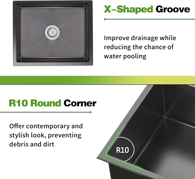 Black Kitchen Bar Sink Combo - 22x18 Inch Stainless Steel Undermount Single Bowl Modern Sink with SS Grid, Silicon Mat, Drain Strainer Set