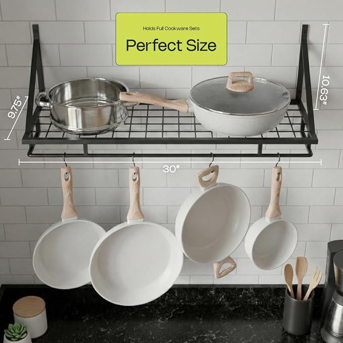 Pot and Pan Shelf – Heavy-Duty Adjustable Cookware Rack for Cabinet or Countertop | Space-Saving Kitchen Organizer for Pots, Pans & Lids Storage