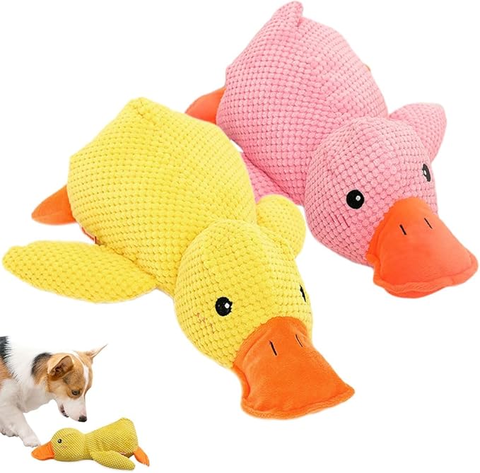 Quack-Quack Premium Emotional Support Duck Toy, Durable Calming Duck Dog Chew Toys for Indoor Puppy (Yellow Pink)