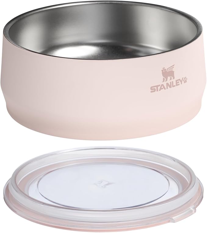 STANLEY Pet Bowl | 3-Cup (24 oz) Insulated Stainless Steel Dog & Cat Bowl | Splash-Resistant Lid | Dishwasher Safe | BPA-Free | Rose Quartz