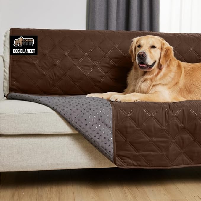 GORILLA GRIP Waterproof Dog Blanket, 82x82 Couch Cover for Dogs Washable, Protects Sofa, Furniture, Crate, Car, RV Essentials Pet Supplies, Tear and Slip Resistant Leakproof Cushion Cover, Brown