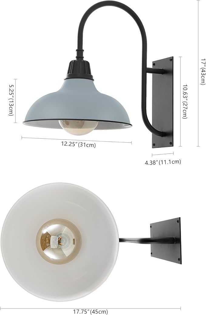 JONATHAN Y JYL7614K Stanley 12.25" 1-Light Farmhouse Industrial Indoor/Outdoor Iron LED Gooseneck Arm Outdoor Sconce for Entryway Lobby Kitchen Bathroom Bedroom Living Room Hallway, Matte Silver Blue