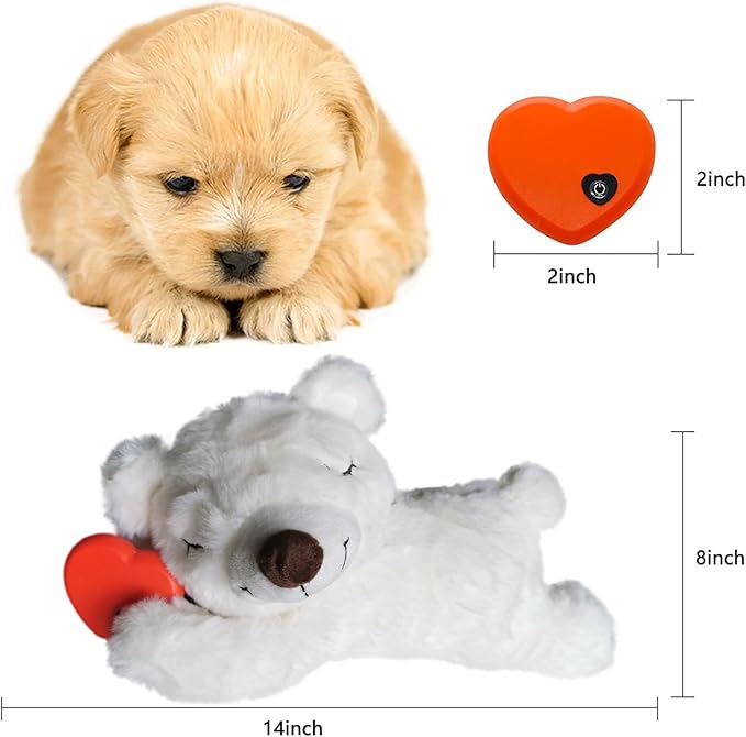 HonourHope Dog Heartbeat Toy for Anxiety Relief, Soft Plush Toy Pet Calming Puppy Behavioral Training Aid Pet Companion Pillow for Puppy Dog Cat Kitty - Bear White