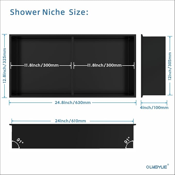 Shower Niche Stainless Steel: No Tile Needed Double Layer - 12x24 Inchs Recessed Wall Niches Shelf for Bathroom Storage - Matte Black