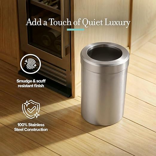 Gatco Small Bathroom Trash Can with Lid, Round 3 Gallon Stainless Steel Wastebasket, Under Sink, Satin Nickel, for Bathroom, Bedroom, Office (1911)