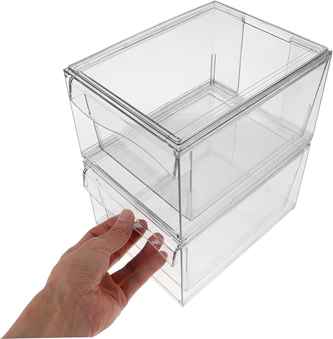 Happyyami 2pcs Acrylic Drawer Organizer with Detachable Design Stackable Cosmetic Storage Box with Drawer for Makeup Bathroom and Office Supplies Versatile Desktop Organizer for Items