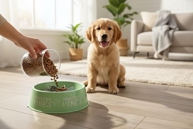 Slow Feeder Dog Bowl Set, Dog Feeding Bowl with Silicone Slow Feeder Insert, Helps Prevent Fast Eating and Improves Digestion (Green)