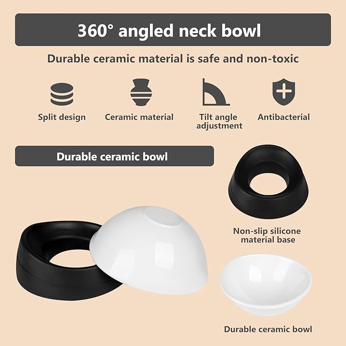 French Bulldog Food Bowl- Slanted Tilted Pug Food Water Bowl,Cat Bowl- Feeder for Frenchie/Shih Tzu/Flat Faced Small Dogs/Puppies/Cats (White（Ceramic）, 2 Cup)