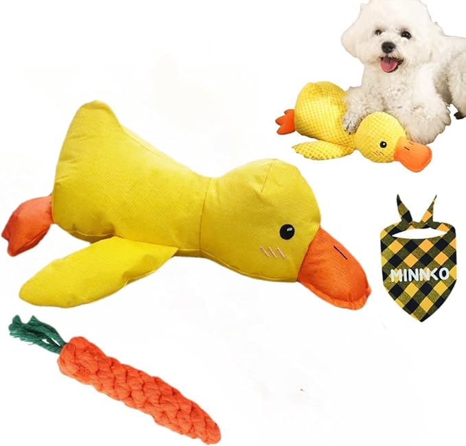 2025 Upgraded Mellow Dog Calming Duck Toy,Quack Yellow Stuffed Duck Dog Toy with Carrot,Interactive Chew Toy for Dogs Indoor Puppy (Oxfordcloth Yellow)