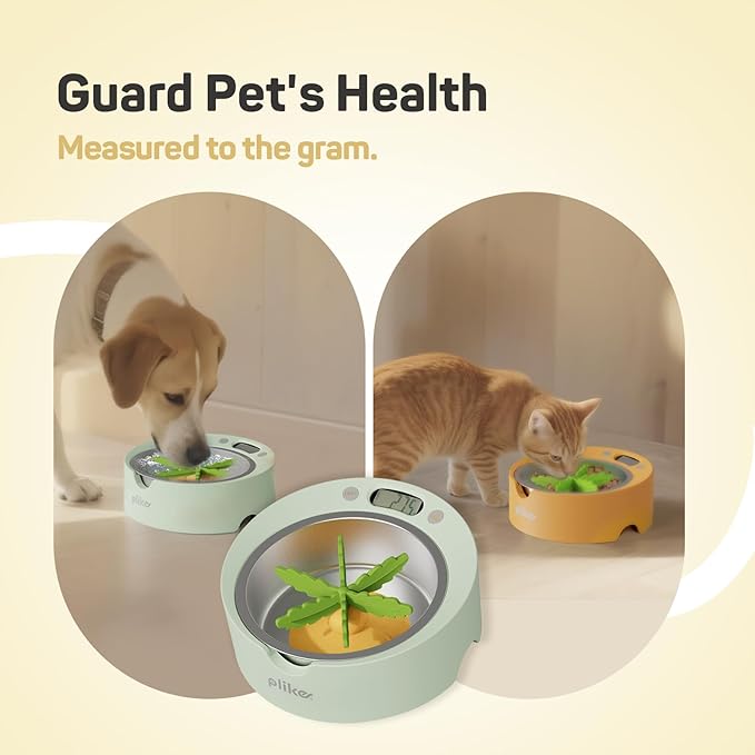 Plike 3-in-1 Smart Pet Bowl with Built-in Digital Food Scale & Removable Slow Feeder Insert, for Precise Portion Control, Healthy Weight Management, and Improved Digestion for Dogs and Cats