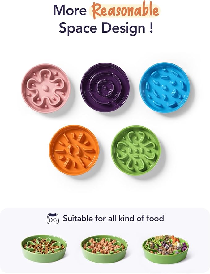 LE TAUCI Ceramic Slow Feeder Raised Dog Bowls with Wooden Stand, Puzzle Feeder, Elevated Dog Dishes to Slow Down Eating, 8 Inch Anti-Gulping Pet Feeding Dishes for Medium Dog