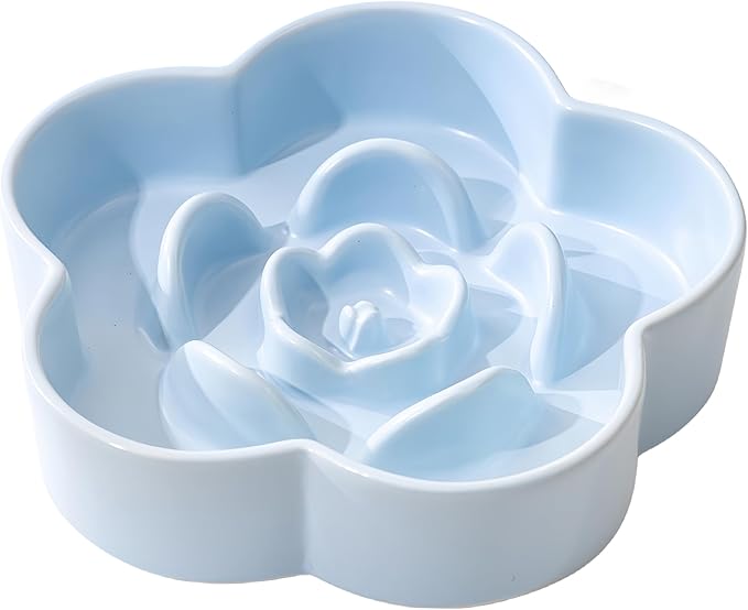 Slow Feeder Dog Bowls Ceramic, Slow Bowl, Slow Eating Healthy Design for Small Medium Size Dogs, Dog Dishes to Slow Down Eating,Anti Gulping (Light Blue, Medium)