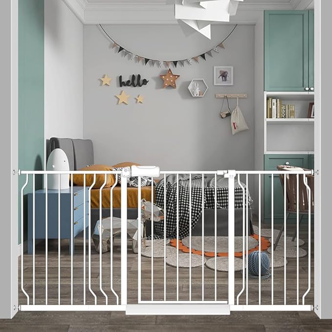 Extra Wide Long Baby Gates 62-67 Inch Stairs Doorways Pet Dog gate Indoor Outdoor Pressure Mount No Drill Walk Through Safety Child Gate