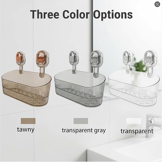 No Drill Bathroom Organizer with Strong Suction Cups, Heavy Duty Shower Organizer Holds 10lbs, Bathroom Shelf for Shampoo, Soap, Razor, Toothbrush (Transparent 2pcs)
