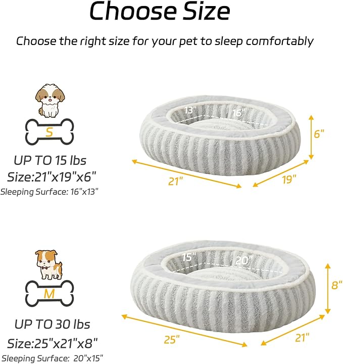 Small Dog Beds for Small Dogs, Washable Cat Beds for Indoor Cats with Anti-Slip Bottom, Supportive Soft Calming Sleeping Pet Bed for Puppy and Kitten, 21 inches, White