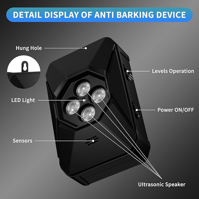 Anti Barking Device for Dogs - 50FT Dog Barking Deterrent Device - 3 Modes Ultrasonic Stop Dog Barking - Rechargeable Bark Stopper Indoor Outdoor Home Garden Automatic Bark Alarm Tool Dogs (Black)