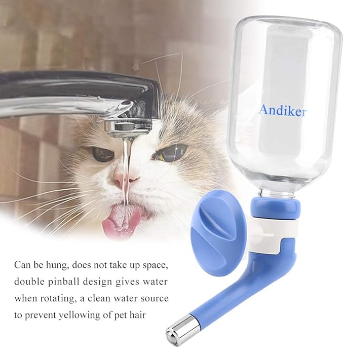Andiker Dog Water Bottle for Crate, No-drip 350ml Dog Water Dispenser Adjustable and Detachable Installed on The Kennel Cage Water Bottle for Dogs and Puppy Drinking Water