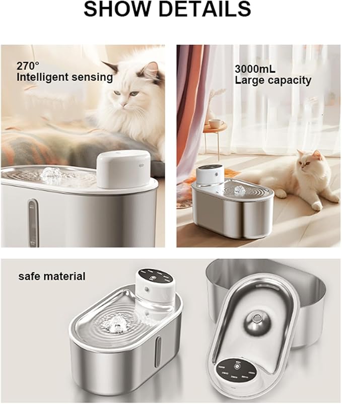 3.0L/102oz Battery Operated Cat Water Fountain,Automatic Pet Fountain with Motion Sensor,Large Capacity Ultra-Quiet Automatic Water Dispenser for Dogs