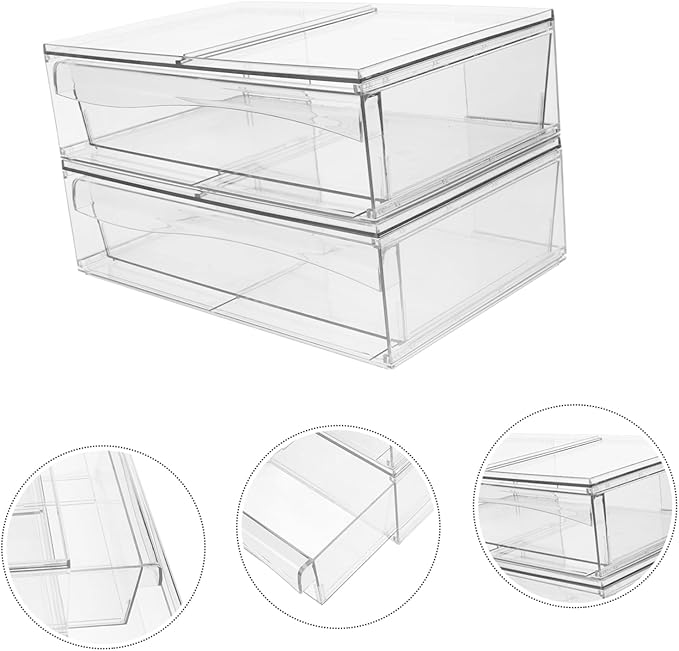 OUNONA 2pcs Detachable Acrylic Cosmetic Organizer Box Drawer Stylish Desktop Storage for Makeup and Space-saving Design for Bathroom Vanity
