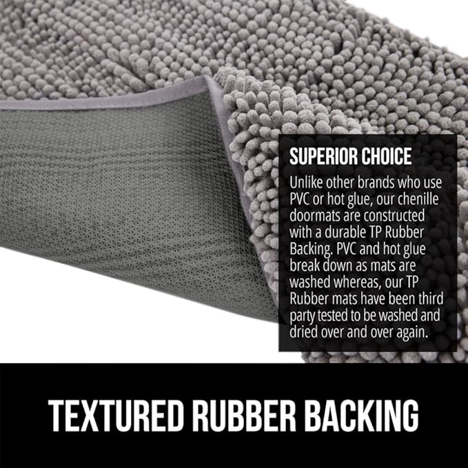 GORILLA GRIP SoakSTOPPER Dog Door Mat, 70x24 Machine Washable Rug Absorbent Doormat Captures Moisture Mud Dirt, Quick Dry Soft Chenille Entryway Rugs Indoor Entrance Mats for Dog Paws, Grey