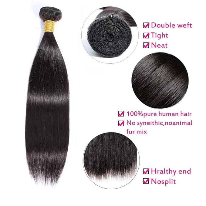 Selina Brazilian Virgin Hair Straight 10Inch (100g/3.52Oz,Natural Black Color) Human Hair Weave 100% Unprocessed Human Hair Bundles Straight Remy Hair Extensions Natural Black (10", Straight)