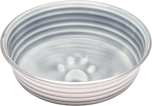 Loving Pets - Le BOL Dog Food Water Bowl Enamel Ceramic Bowl No Tip Stainless Steel Pet Bowl No Skid Spill Proof (Extra Small, Parisian Gray)