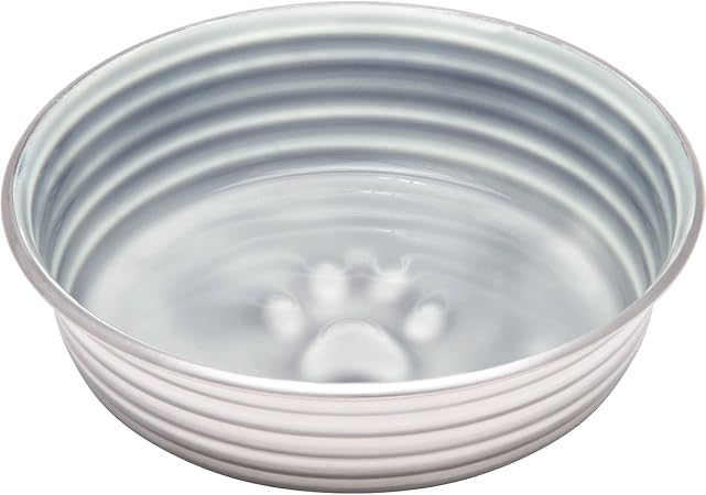 Loving Pets - Le BOL Dog Food Water Bowl Enamel Ceramic Bowl No Tip Stainless Steel Pet Bowl No Skid Spill Proof (Extra Small, Parisian Gray)