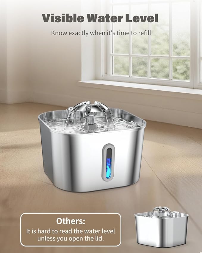 Cat Water Fountain Stainless Steel, 74oz/2.2L Automatic Quiet Cat Drinking Fountain, Indoor Water Dispenser for Cats, Circulating Pet Water Fountain