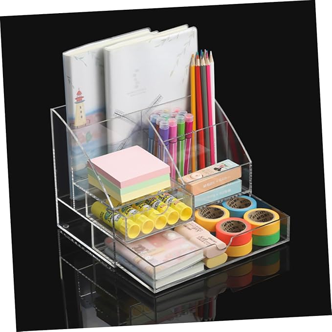 Zerodeko Compartment Storage Box Multi Acrylic Organizer for Cosmetics Stationery and Accessories Drawer Design for Office Vanity and Home Use