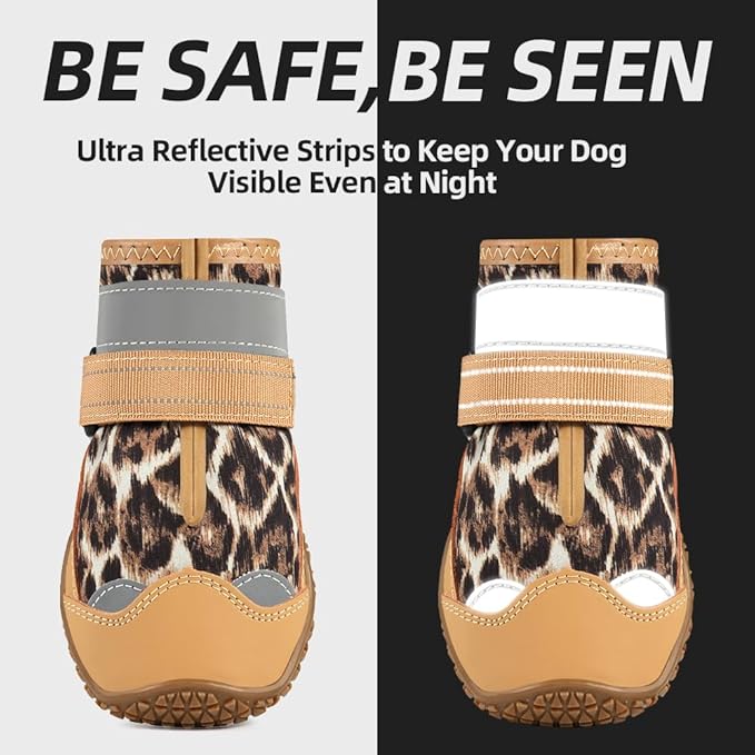 Dog Shoes for Large Dogs, Medium Dog Boots & Paw Protectors for Hardwood Floors, Outdoor Dog Booties for Hot Pavement Winter Snow Hiking, Waterproof Dog Shoes with Reflective Strips Size 3