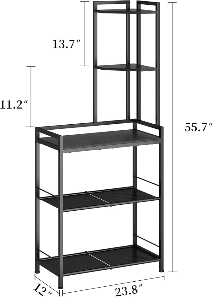 GILLAS 5 Tier Corner Shelf Stand, Freestanding Corner Shelf Unit Bookshelf, Corner Table with Shelf, Tall Storage Organizer Rack for Living Room, Bedroom, Office (Black)