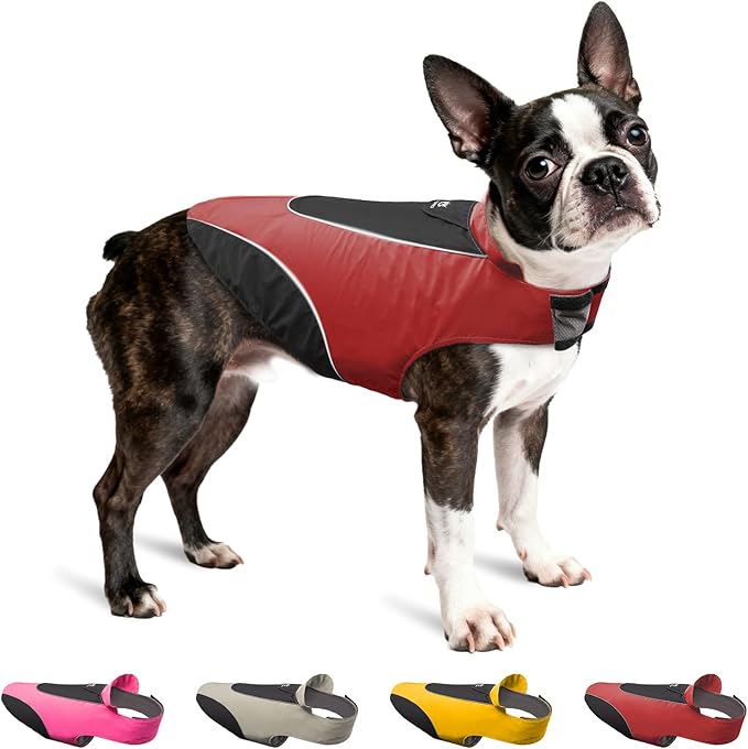 TSPRO Premium Dog Raincoat for Small/Medium Dogs, Waterproof Nylon, Reflective Strips, Easy-On Adjustable Hook & Loop Fastener, Leash Hole for Outdoor Walks (Red, M)