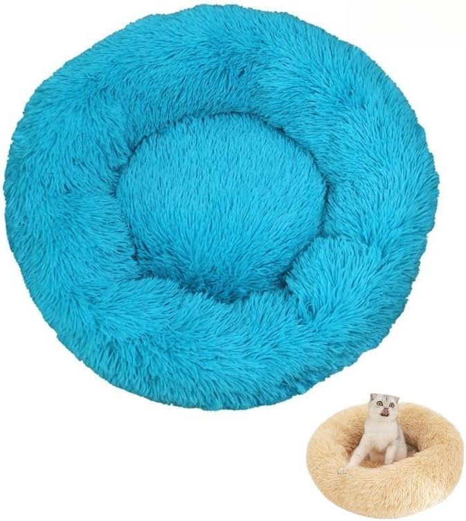 Anxiety Relief Dog Bed - Mr Fluffy Friend Anti-Anxiety Original Calming Plush Pet Bed for Chewing, Crate Training & Thunderstorm Stress (A-Blue,L-70CM)