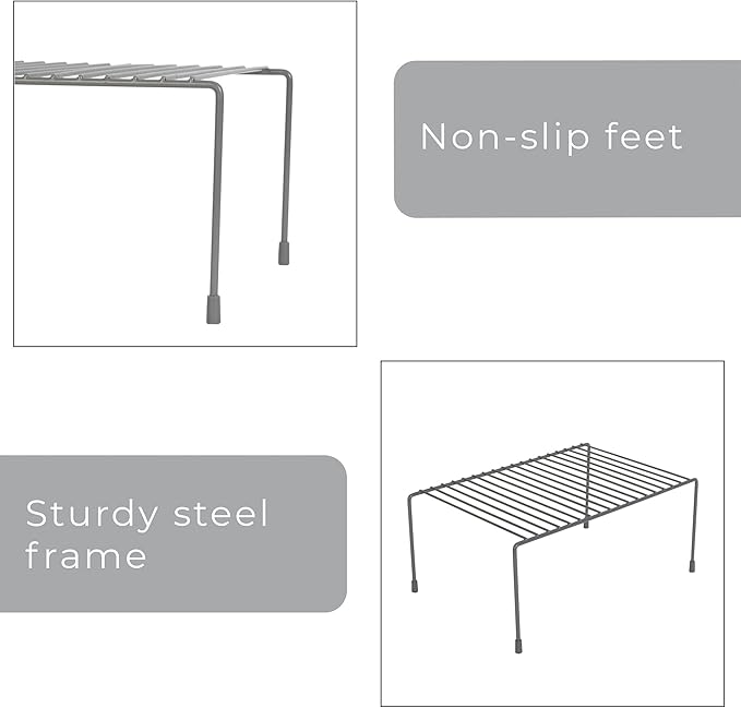 Smart Design Classic Storage Shelf – Medium (8.5 x 13.25 in.), Charcoal Gray – Steel Pantry Organizer with Rust-Resistant Finish and Non-Slip Feet for Easy Home Organization and Storage