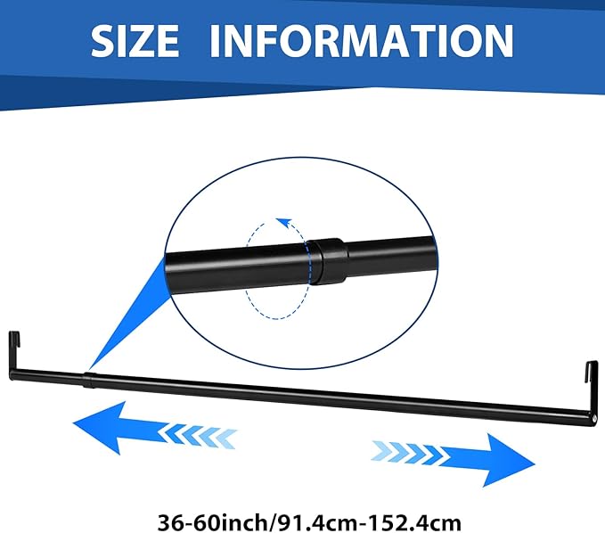 Expandable Closet Rod for Wire Shelf Hanging Clothes Adjustable Heavy Duty Closet Hanging Rod Extender Heavy Duty Hanger Bar Metal Poles for Wardrobes Hanger, 1 Pack(36-60 Inch,Black)