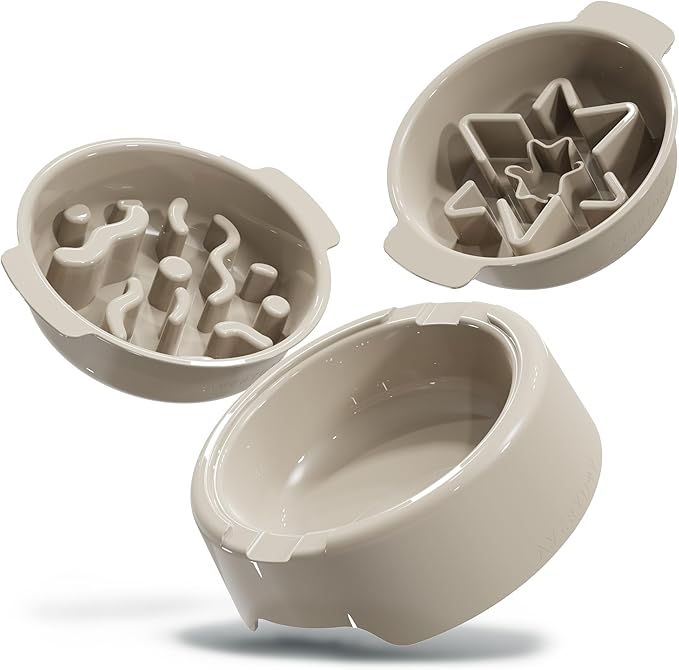 AVERYDAY 3 Pack Slow Feeder Dog Bowl Set, Weighted Changeable Maze Insert Bowls, Anti-Slip Puzzle Feeding Bowl for Wet Dry & Raw Dog Food, Slow Eating Deep Pet Food Dish for Medium & Large Breeds