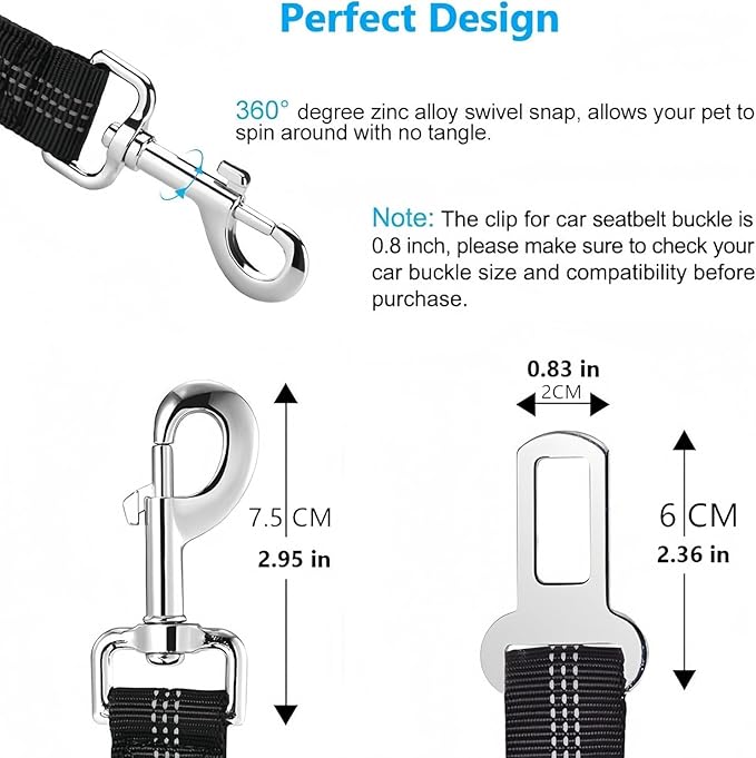 Dog Seat Belt for Car - Adjustable Dog Car Safety Harness, Elastic Cushioning Seatbelt Leash, Reinforced Metal Buckle Anti-Tangle Design, for Small and Medium Pets (Blue)