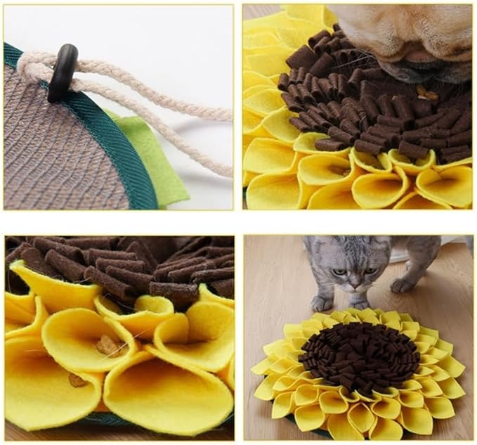 Dog Interactive Puzzle Feeders Slow Feeding Toy Sunflower Shape Improving Intelligence for Puppies Snuffle Small Puzzle Foraging Large with Fixing Handle