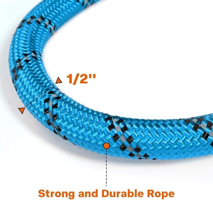 Taglory Rope Dog Leash 5 FT with Comfortable Padded Handle, Highly Reflective Threads Leash for Medium Large Dogs, 1/2 inch, Blue
