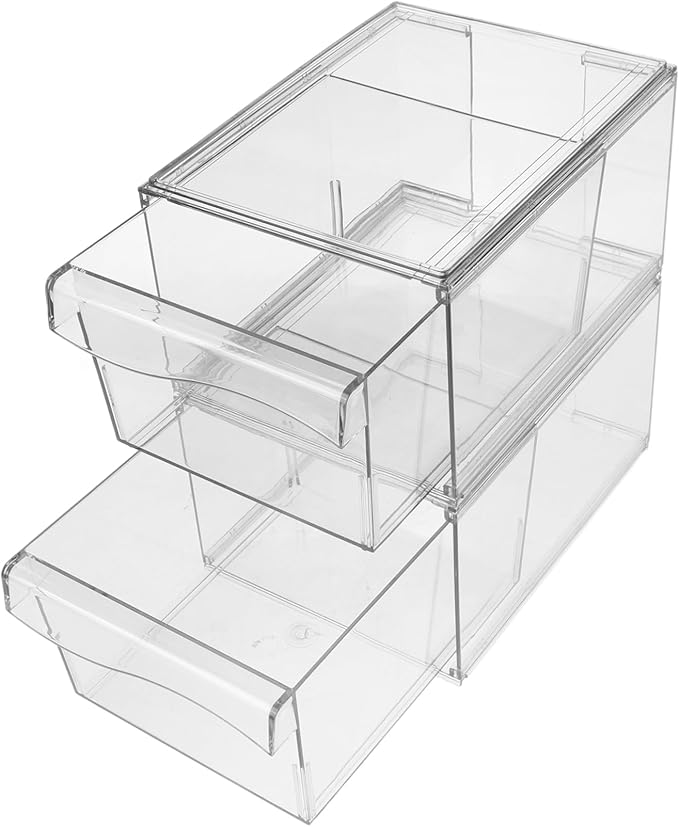Happyyami 2pcs Acrylic Drawer Organizer with Detachable Design Stackable Cosmetic Storage Box with Drawer for Makeup Bathroom and Office Supplies Versatile Desktop Organizer for Items