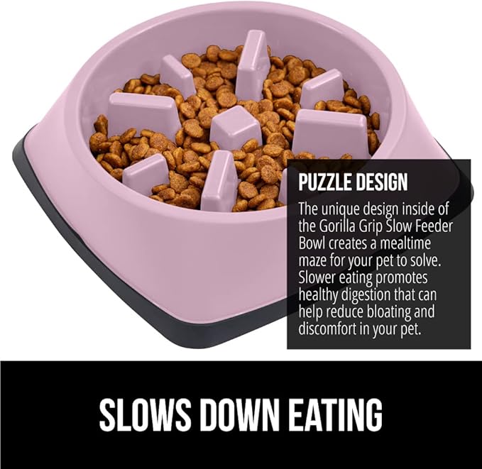 Gorilla Grip Dog Bowl Set of 2 and Slow Feeder Dog Bowl, Pet Bowls 4 Cups Stainless Steel, Pet Bowls 2 Cups Prevent Overeating, Both in Pink, 2 Item Bundle