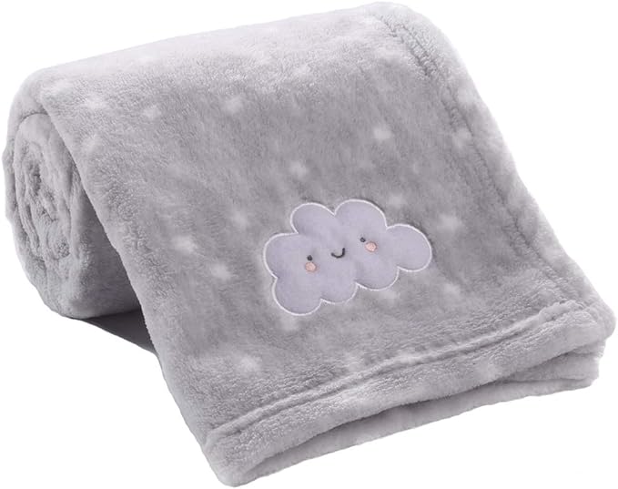 CREVENT Baby Welcome Gift Set Storage Basket with 2 Blankets+ 1 Security Blanket + 1 Taggie + 1 Gift Bag with Ribbon (Grey)