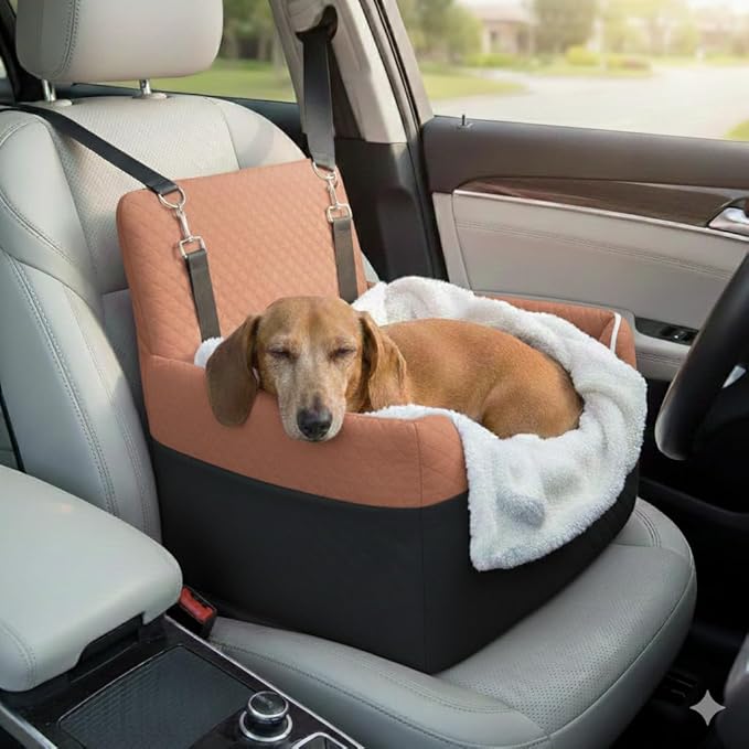 ALL GOOD PET SUPPLIES Dog Car Seat for Small/Medium Dogs, Dog Booster car seat, Memory Foam Elevated Cushion, Fully Detachable and Washable,2 Clip-On Safety Leashes, Anti-Slip