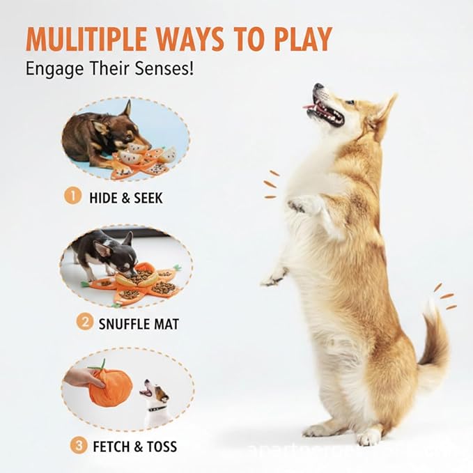 Orange Hide-and-Seek Plush Dog Toy, Watermelon Dogs Toy, 3 in 1 Interactive Snuffle Puzzle Dog Toys with Crinkle Papers for Small Medium Dogs Nosework Enrichment for Boredom Relief (2PCSB)