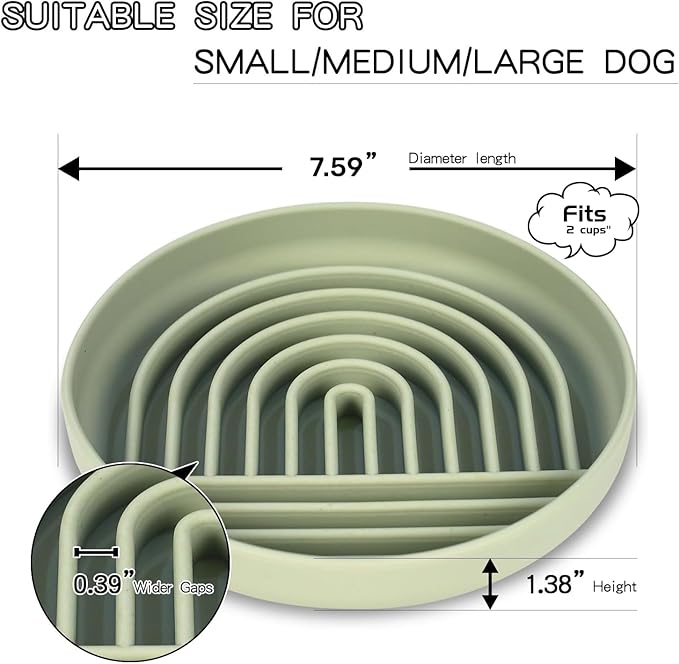 Slow Feeder Dog Bowl,Silicone Puzzle Bowl & Lick Mat,Preventing Choking Dog Bowls,Slow Eating,Healthy Eating,Anti Gulping Slow Feeding Dog Bowl,Dishwasher Safe(Sage Green)