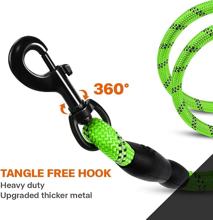 Taglory Rope Dog Leash 4 FT with Comfortable Padded Handle, Highly Reflective Threads Leash for Medium Large Dogs, 1/2 inch, Green